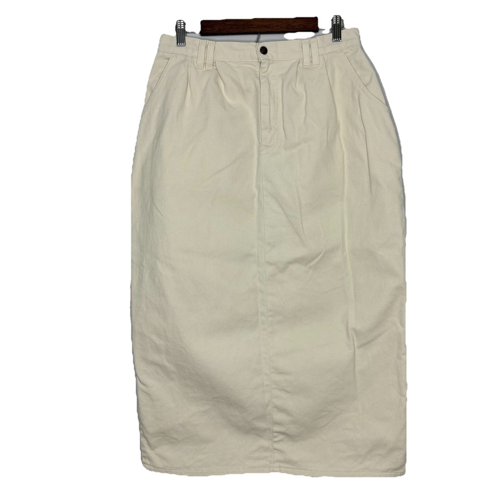 Vintage Denim Skirt Vivaldi 10‎ Ivory 80s Long Cottage Boho Beige Minimalist